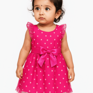 Girls Pink Polka Dot Party Dress with Bow