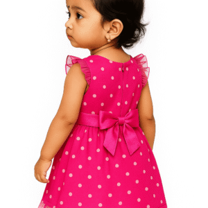 Girls Pink Polka Dot Party Dress with Bow