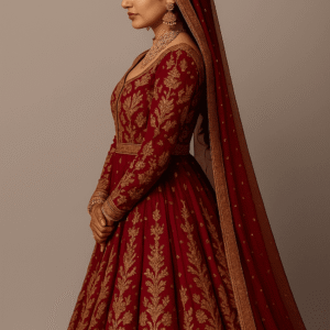 Royal Maroon & Gold Zari Embroidered Bridal Anarkali Suit with Dupatta