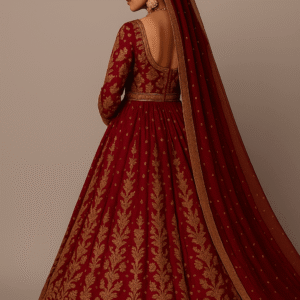 Royal Maroon & Gold Zari Embroidered Bridal Anarkali Suit with Dupatta